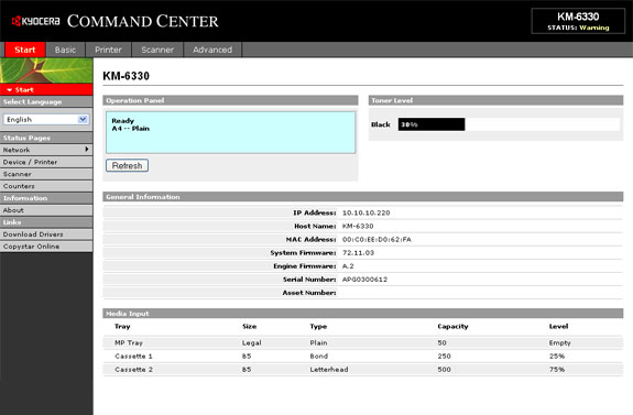 Command Center Web Server Screen Shot