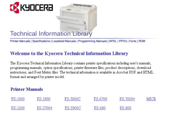 Kyocera Technical Information Library Screen Shot