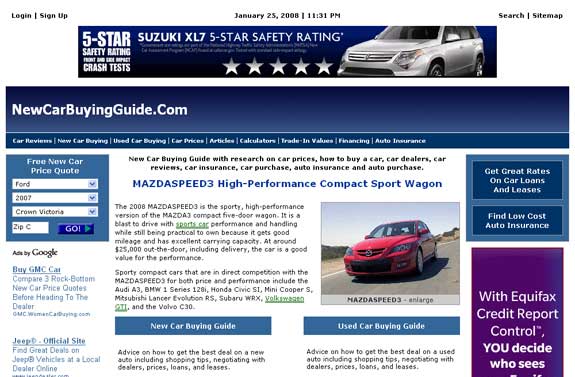 New Car Buying Guide website Screen Shot